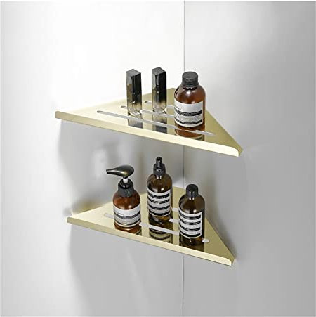 Mensola per Doccia da Bagno, ad Angolo, mensole sospese in Oro Spazzolato, portaoggetti in Acciaio Inox, portaoggetti per Shampoo, Sapone, Ripiani per spezie/B