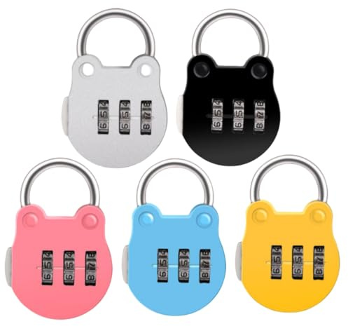 5 cerraduras de combinación, mini cerradura de dibujos animados, candado de seguridad de combinación de aleación de zinc de 3 dígitos, candado de casillero pequeño, candado de color, candado de
