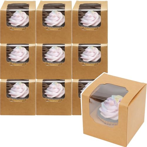 Auto-Pop-up - Cajas individuales para cupcakes (15 unidades, 8,9 x 8,9 x 8,9 cm, 15 cajas + 15 insertos, 3,5 x 3,5 x 3,5 pulgadas)