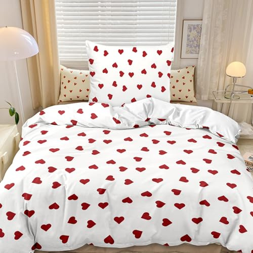 Gohytal Bettwäsche Set, 200x200cm Bettwäsche Herzen Aesthetic Bettwäsche Herzen mit Reißverschluss Mikrofaser Clean Girl Bettwäsche Herzmotiv Bettbezug Set Geburtstagsgeschenfür Mädchen Frauen