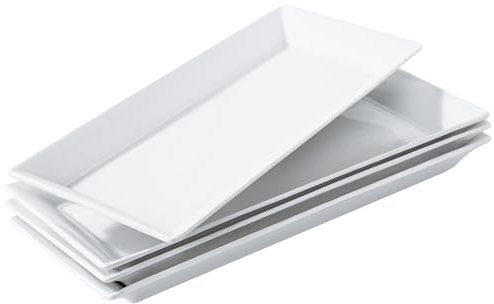 Feenmai 14 Rectangular Platters Set of 4, White Ceramic Platters, Large Serving Plates for Party, Entertaining, Wedding, Rectangle Serving Dishes for Steak, Sushi, Appetizer, Oven Dishwasher Safe