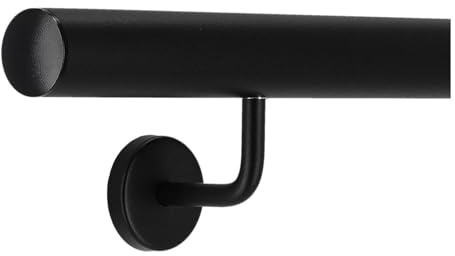 TIBU Handlauf Aluminium Schwarz Geländer 30-600cm Wandhandlauf Treppe gewinkelte Edelstahlhalter, Länge 140 cm mit 2 Halter und leicht gewölbte Kappe