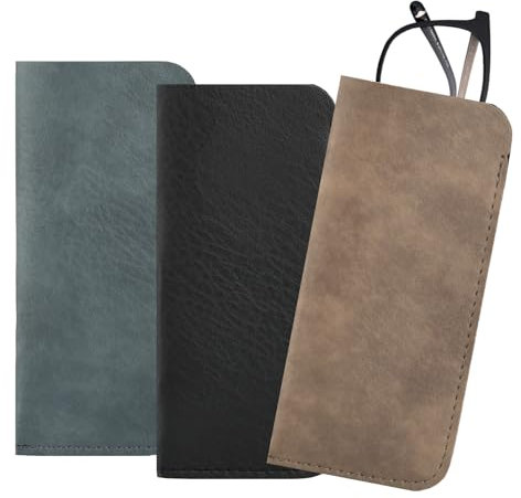 Deepton 3 Stück Brillenetui Weich, Pu Leder Brillentasche, Tragbar Brillenhülle, Sonnenbrillen Etui, Brillenbeutel für Schmuck Brillenetui Schutzhülle für Damen und Herren