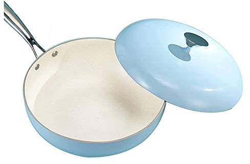 NTALJC Wok Pan Antiadherente Wok y saltear sartenes con Tapa de 30 cm Pan de Wok de Fondo Plano para freír y estofado de freír y estofado de 30 cm