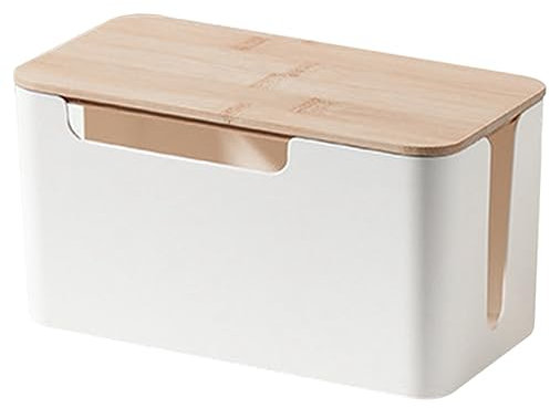 GAROZATION Cable Management Box Cable Organizer Case for Home and Office Bamboo Wood Cord Storage and Power Line Box for Desk and Router