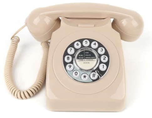 FESTRING Retro Rotary Phone with Push-Button, Landline Phone with Redial Button, Classic Vintage Dial Telephone, Antique Corded Phone for Home and Office (beige)