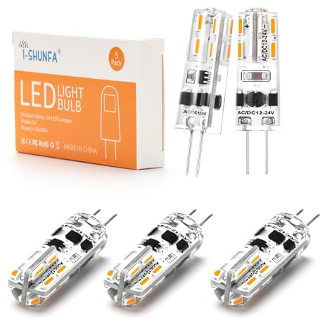 Bombillas LED G4 1,2 W Regulables, Blanco Cálido 3000 K, CA/CC 12-24 V, Mini Bombilla LED De Repuesto, 10 W-15 W, Bombilla Halógena G4 Para Cocina, Campana Extractorias, Oficina (Paquete De 5)