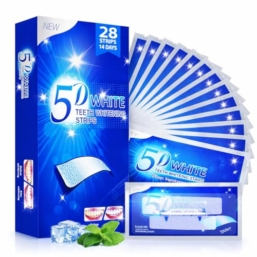 5D Advanced Teeth Whitening Strips Kit – 28 Pcs for 14 Treatments, Enamel-Safe, Non-Sensitive, Easy Home Use, Professional Tooth Whitener for a Brighter Smile