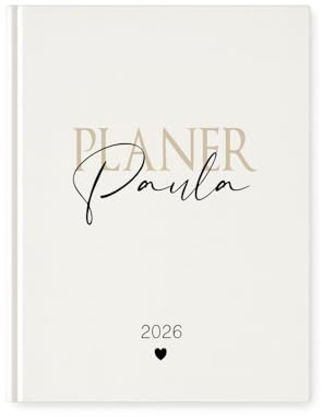 Personalisierter Terminplaner 2026 Din A5 | Hardcover Buchkalender mit Name | Weißes Cover, Wochen- & Jahresübersicht, Geschenkidee – Manufaktur Liebevoll (Planer)