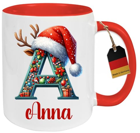 HD PRINT4YOU Tasse personalisiert - Weihnachtstasse - Namenstasse - Weihnachten- Weihnachtliches Motiv mit Anfangsbuchstaben - Nikolausgeschenk-Wichteltasse - Tasse Personalisiert Weihnachten