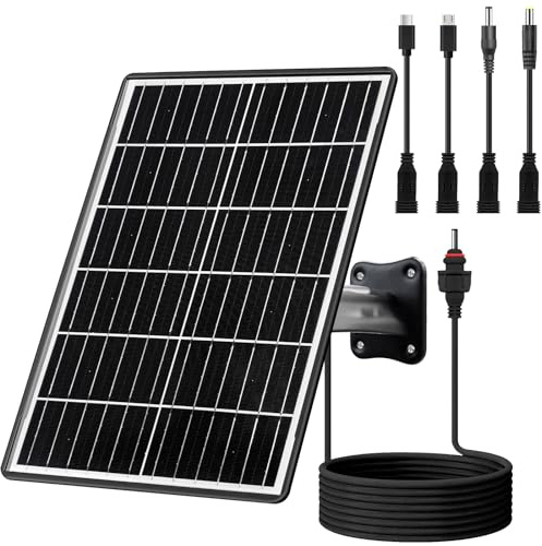 Kit de panneau solaire 15 W avec batterie intégrée de 16 000 mAh, tension : 5 V/6 V/9 V/12 V, intensité : 1,5 A. Caractéristiques USB-C, micro USB et CC 2,1/1,7/1,35 mm. Compatible avec tous