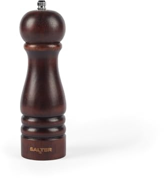Salter Olea Salt & Pepper Grinder – Single FSC®-Certified Wooden Seasoning Mill, Adjustable Grind Coarse to Fine, Ceramic Mechanism, Manual Grinding, Salt Crystals or Peppercorns, Dark Beechwood