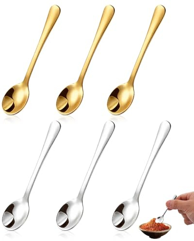 SCJJZ 6 Pcs Cuillères à Café, Cuillère à Espresso, cuillere a cafe,petites cuillères,Cuillère à Dessert en 304 Acier Inoxydable, Polies Miroir, Lavables au Lave-vaisselle, pour la Maison, 7,5cm