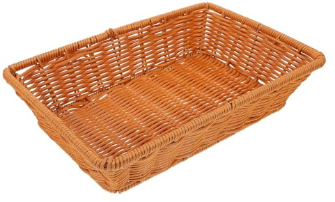 Healifty Reinforced Woven Bread Basket Square Proofing Basket Tea Color 30x20x7cm for Kitchen Counter and Dining Table Snacks Serving