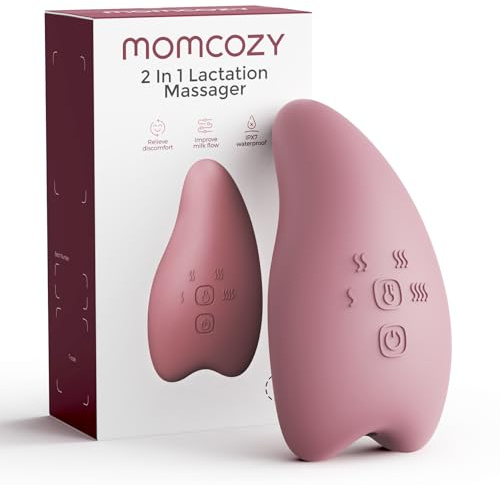 Momcozy A1 Pro Masajeador de Lactancia con Calor Rápido y Vibración Profunda, Ayuda a Aliviar la Obstrucción Mamaria y Favorece la Extracción de Leche, con Función de Memoria y Carga Rápida | Soporta bajada, 4 niveles de calor, 8 modos de vibración, antes y durante el bombeo, función de memoria