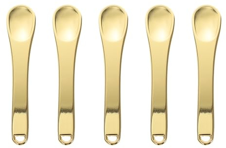 SKISUNO Cucharas para Maquillaje Portátiles de Aleación de Zinc Ecológica Dorada, 5 Unidades Compactas para Crema Facial y Ojos, Ideales para Cuidado y Masaje