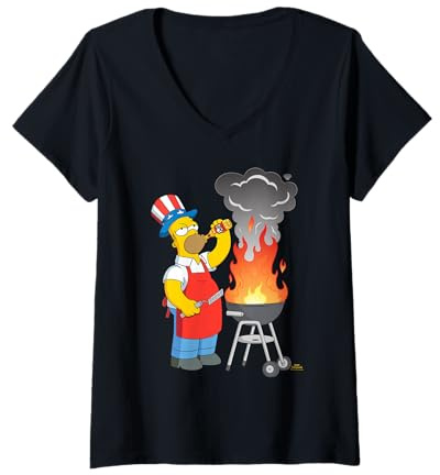 Mujer The Simpsons Homer Simpson 4th of July Beer & BBQ Cookout Camiseta Cuello V