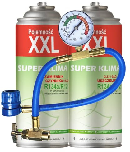 SUPER KLIMA R134a kylmedel + 3i1 påfyllningsset luftkonditionering bil med manometer, klimatgas-set