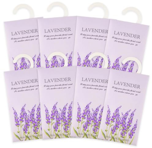 8 Pack Lavender Scented Sachets, Lavender Sachets with Hanging Sachet, Scented Drawer Sachet for Office, Bedroom, Bathroom, Living Room, Car