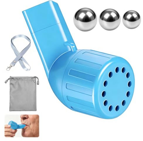 Lung Trainer Breathing Trainer, Mucus and Phlegm Removal Device for Daily Respiratory Therapy, Portable OPEP Lung Exerciser with Three Steel Balls, Sky Blue Design with Carry Bag and Lanyard