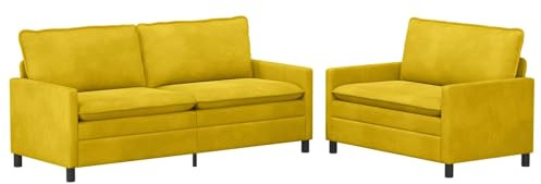 ULUYYUC Modernes Sofa Set 2-teilig Gelb Samt, Couchgarnitur aus 3-Sitzer und 2-Sitzer mit Metallrahmen für Wohnzimmer & Gästezimmer, Polstersofa mit Doppel-Kissen & Abnehmbarem Bezug