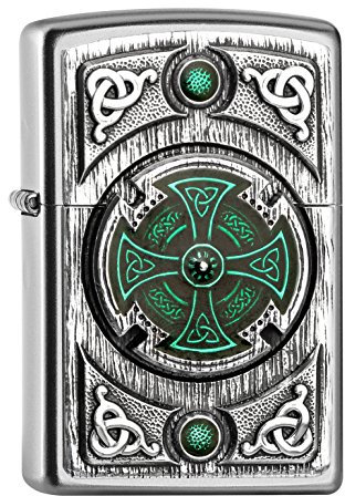 Zippo Sturmfeuerzeug - Celtic Green Cross, Street Chrome, Emblem - Nachfüllbar - Wiederverwendbar - Windfestes Design - Geschenkbox - Made in USA