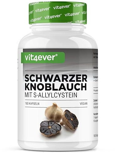 Schwarzer Knoblauch 15:1 Extrakt - 180 Kapseln mit 750 mg - Premium: Mit S-Allylcystein (SAC) - Fermentiert - Geruchslos - Laborgeprüft - Hochdosiert - Vegan - Premium Qualität