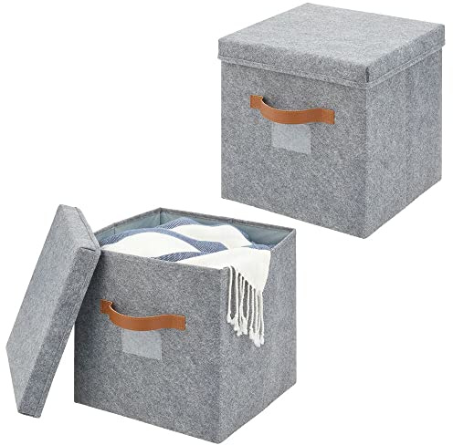 mDesign Sortierbox für den Schlafzimmerschrank – große Ordnungsbox mit Deckel aus Kunstfaser – Aufbewahrungsbox für Kleidung und andere Accessoires – 2er-Set – grau/beige