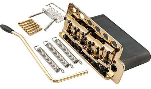 Wilkinson WV6-SB 54mm Saitenabstand 5 + 1 Loch Vintage Stahl Saitenreiter Tremolo Bridge Brücke mit Voll Stahlblock für Fender USA und Japan Strat Style E-Gitarre, Gold