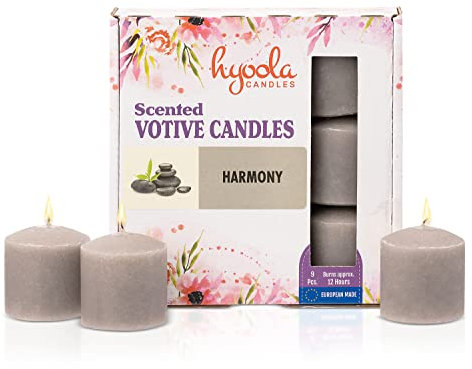 Hyoola Duftende Votivkerzen - Votivkerzen mit Duft - Harmonie - 12 Stunden Brenndauer - 9 Stück Duftkerzen - in Europa Hergestellt