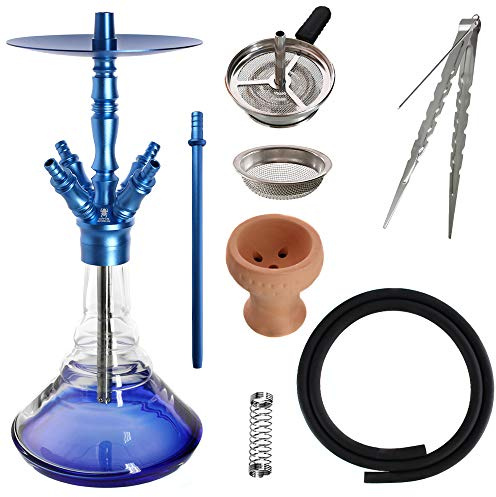 Kaya Shisha Elox Eco Giza - Aluminium Hookah 58cm mit 4 Anschlüssen und Zubehör (Blau)