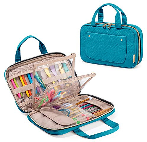 Yarwo Häkelnadeln Tasche Organizer Stricknadeln Tragetasche, Blaugrün | Mehrere Schlitze, Passend für Nadeln bis 26.9cm, Tunesische Häkelnadeln, Rundstricknadeln, Häkelnadeln Set Tasche für Stricke