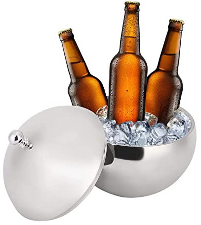 Cubo de hielo aislante, inoxidable cubo de hielo de doble pared aislamiento térmico con tapa para contenedor de cubo de champán para botella bar, cumpleaños, fiestas de picnics