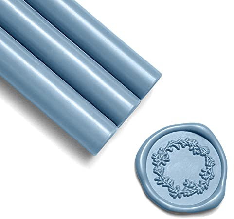 UNIQOOO Light Dusty Blue Glue Gun Sealing Wax Sticks for Wax Seal Stamp - Perfect for Wedding Invitations, Cards Envelopes, Snail Mails, Wine Packages, Christmas Gift Ideas, Pack of 8