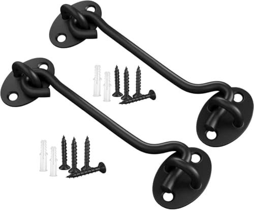 TOPYWMSP Haken- und Ösenriegel, 20,3 cm, Kabinenhaken, Edelstahl, Türschlosshaken, 200 mm, schwarz, Türriegel für Innentürhaken, um Tür offen zu halten, Türschnäpper für den Außenbereich, Gartentor,