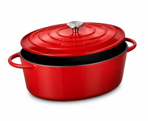 Küchenprofi Bratentopf Provence Oval mit Deckel aus Gusseisen in der Farbe Rot Fassungsvermögen 6L, Maße: 31cm x 12cm, 04 0200 04 31