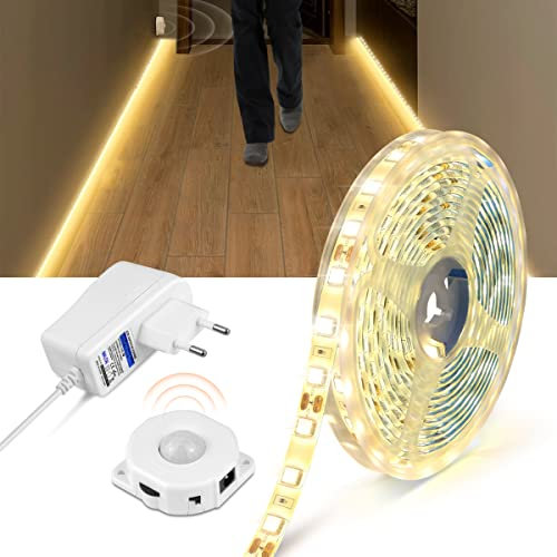 AIMENGTE LED Streifen mit Bewegungsmelder,Wasserdichte IP65 LED Leiste SMD5050 LED Strip Bänder Beleuchtung Perfekt für Küche, unter Schrank (Warmweiß, 1M)