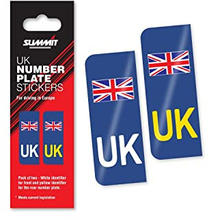 Summit CP-8 Self-Adhesive UK Number Plate Stickers (Pair) For Driving In Europe, Blue