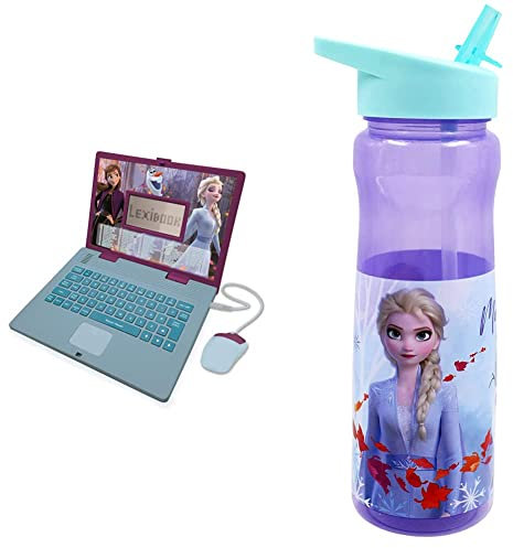 LEXIBOOK JC598FZi2 Disney Frozen 2-Educational and Bilingual Laptop Spanish/English-Girls Toy & Disney Frozen Water Bottle – Reusable Kids 600ml PP, Multi Colour