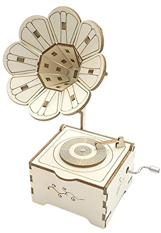 MagiDeal 3D Wooden Puzzle Gramophone Model Musical Box Handicraft Assembly Funny for Adults Build DIY Wooden Craft Kit Table Decor Kids