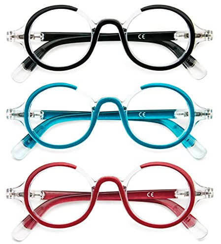 KoKoBin Confezione da 3 Occhiali da Lettura per donne e uomini Retro Round Oversized Frame Anti Luce Blu Occhiali con cerniera a molla (Confezione da 3, 2, x)