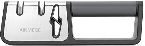AINMEGE Knife Sharpeners, 2 Stage Best Knife Sharpener, 3-in-1 Quality Kitchen Knives and Scissors Sharpener with Diamond, Ceramic Wheel, Tungsten