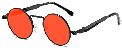 YAMEIZE Gafas de Sol Hombre Redondas-Steampunk Retro Vintage Protección UV400 Marco de Metal Gafas Sport Al aire libre Negro Rojo
