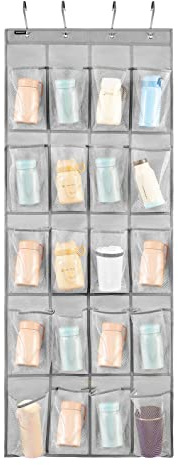 ANZORG Over Door Hanging Water Bottle Holder Cup Organizer for Kitchen Pantry Glass Bottle Storage Rack with 20 Pockets (MESH POCKETS)