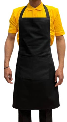 Italbangla Textile Grembiule da Cuoco, Unisex, Resistente, Comodo con Tasca Frontale, Lavabile per Cucinare, Cucina, Bar, Ristorante, Macelleria e Catering (Nero)