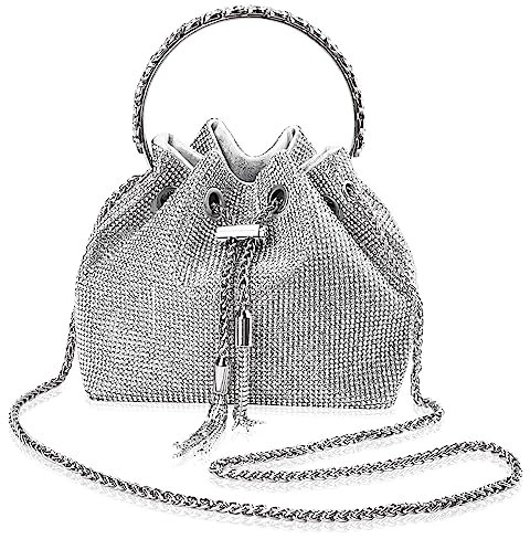 CIOUYAOS Glitzer Strasssteine Clutch, Silber Beuteltasche Damen, Handtasche Abendtasche Brauttasche, Bags for Women für Hochzeit Formal Abend Prom Party Club