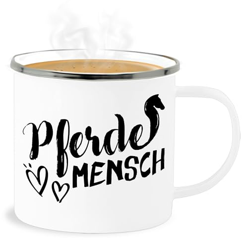 Emaille Becher Blechbecher - Pferde - Tassen - Pferdemensch - 300 ml - Weiß Silber - sprüche pferd tasse reit reiter pferdebesitzer horse pferden pferde-print pferdesprüche (pferd) reiten