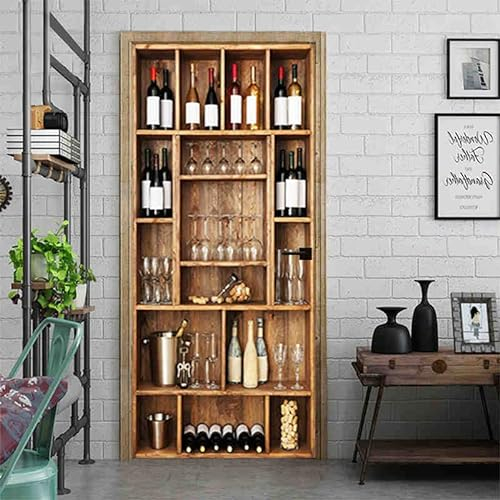 Estante de vino Retro,pegatina para puerta,vinilo autoadhesivo,pegatina para armario,cocina,nevera,decoración,calcomanía,decoración del hogar,Mural,póster de pared