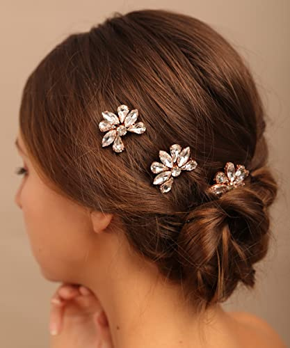 Chargances 3 Stück Gold Strass Haarkamm Braut Hochzeit Kristall Haarkamm Elegant Blume Strass Handmade Haarschmuck Zierlicher Kopfstück für Frauen Brautjungfer Mädchen (Gold)