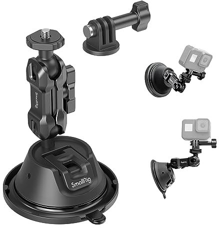 SMALLRIG Double-Layer Suction Cup Mount for GoPro Hero 11/10 / 9, for DJI Osmo Action/Procket, for Insta360 X3, Double Ball Head Support 360° Rotation, Mount on Car Windshield/Window SC-1K - 4193